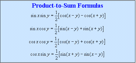 Text Box: Product-to-Sum Formulas
 
 
