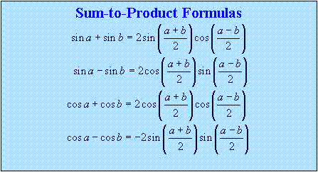 Text Box: Sum-to-Product Formulas
 
